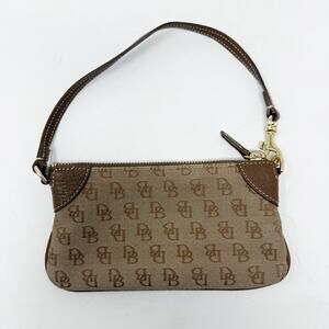 Dooney & Bourke Brown Logo Print Wristlet Zip Top EUC